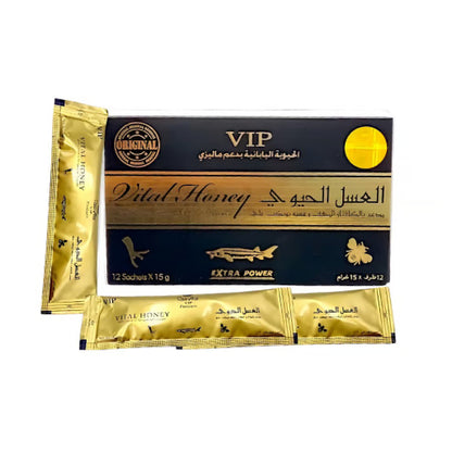 Dose Vital VIP Honey for Men – Premium Herbal Honey with Tongkat Ali & Caviar Powder – Natural Energy & Vitality Supplement – 12 x 15g Sachets