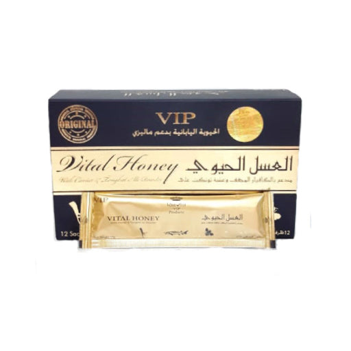 Dose Vital VIP Honey for Men – Premium Herbal Honey with Tongkat Ali & Caviar Powder – Natural Energy & Vitality Supplement – 12 x 15g Sachets